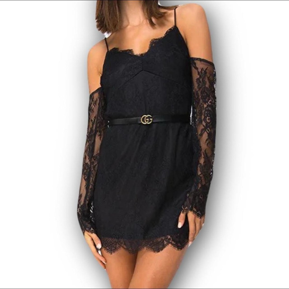 NWT Motel Rocks off the shoulder black lace mini dress M